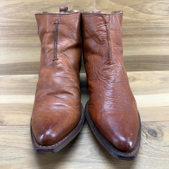 FRYE Sacha Moto Western Bootie Womens 9 Cognac Leather Zipper Heel - Picture 5 of 11